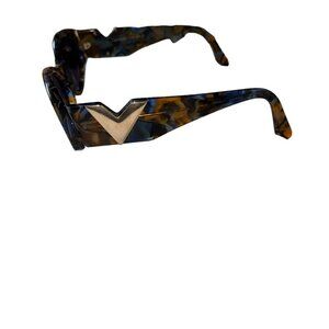 Valentino Stunning tortoise w/blue cream gold LOGO V-arm sunglasses